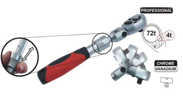 Grzechotka teleskopowa 1/4" 72 zęby BEAST