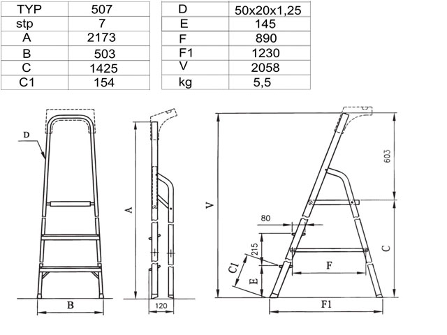 Drabina dwustronna 7 stopniowa