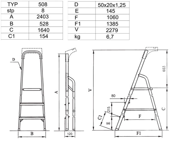 Drabina dwustronna 8 stopniowa