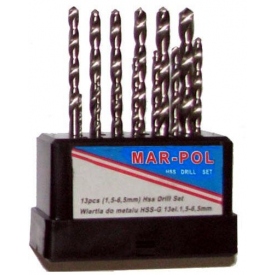 Wiertła HSS do metalu 1,5-6,5mm MAR-POL -Zestaw 13 szt.
